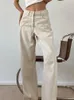 Jeans da donna HOUZHOU Jeans beige larghi Pantaloni denim casual da donna Pantaloni vintage a vita alta a gamba larga Classici streetwear Moda Autunno Donna 230306