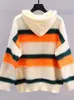 Swetry damskie Dani rękawy Sweter z kapturem 2023 Autumn Winter Stripe Oversited Knited Basic Pullover Piękny top M167