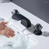 Robinets de lavabo de salle de bain Robinet de luxe en laiton et cristal de haute qualité Noir 2 poignées 3 trous Mitigeur de lavabo Eau froide