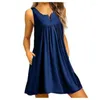 Casual Dresses Women's Spring And Summer Pajamas Button Pleated Vests Sleeveless S Dress Women