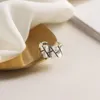 Cluster Rings S925 Chic Geometric Block Stapelbar koreansk minimalistisk antik 925 Sterling Silver Retro Punk Hip Hop Open