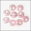 Charms Gogo Donut Piedra Natural Redonda 18Mm Cuarzo Rosa Labradorita Ópalo Granos Sueltos Para Diy Fabricación de Joyas Accesorios Entrega de Gota Dhl6O