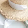 Cappelli a tesa larga Cappelli a secchiello Kid Summer Raw Edges Big Wide Brim Flat Top Lace Nero Bianco Verde Bandage Rafia Cappello di paglia Ragazza Beach Travel Protezione solare Cappello 230306