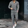 Men's Tracksuits Men's Activewear Casual Half Zip Stand Collar Long Sleeve Pullover T-Shirt and Pant Set Men's Streetwear Solid Color 2 Piece Set 230303
