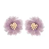 Dos boucles d'oreilles français rétro rêve violet gardénia Clip sur pas de trou en mousseline de soie dentelle grande fleur Piercing pour les femmes fête