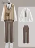 Dwuczęściowe spodnie kobiet Xgotch Trzyczęściowa kamizelka preppy Suits wczesna wiosna Studentka Koszula z długim rękawem wysokim talią prosty garnitur 230306