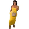 Sommer Maxi lange Kleider für Frauen Designer Slim Sexy Solid Color BH von Schulter hoher elastischer Kleidung einschließlich Tasche