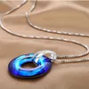 Pendentif Colliers Exagéré Bleu Cercle Collier Chandail Chaîne Cristaux Autrichiens Long Bijoux Cadeau D'anniversaire