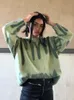 Kvinnors tröjor Aproms Elegant gröna randiga tryckträningar Kvinnor Vinter O-Neck Loose Long Sweaters Streetwear WARM OURTERWEAR 230306