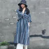 Party Dresses Johnature 2023 Spring and Summer Cotton Linen Women Dress Loose Lose Ocrogular Stripe Batwing Sleeve Mid-Calf