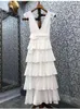 Casual Dresses Cotton Long Dress 2023 Spring Summer Vestidos Women Sexy Deep V-Neck Hollow Out Embroidery Ruffle White Pink Maxi Boho