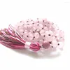 Collane con ciondolo 108 RoseQuartz Collana di perle di Mala Collana con nappa annodata Yoga Gioielli per amore Salute Preghiera del rosario buddista