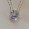 Pendant Necklaces 30PCS/Lot Mixcolor Chain 8.6 14.1mm Butterfly Opal Necklace Blue Pink Synthetic