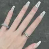 Falska naglar 24 st/box gelé tryck på falsk inställd kort akrylkista återanvändbar rosa med design franska nagelpinne tips