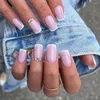 Valse nagels 24 stks korte vierkante kop Lange Franse ballerina nep eenvoudige golvende lijnen druk op op volledige afdek afneembare nagelstips