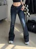 Kvinnors jeans låg midja y2k flare jeans estetiska retro 2000 -tal söt denim sweatpants streetwear mode harajuku casual capris cuteandpsycho 230306