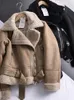 Damesjassen Ailegogo Winter Winter Winter Winter Dikke Warm Suede Lamb Jacket Korte Motorfiets Bruine jassen Faux Shearling Sheepskin Leather Jackets Outsyar 230303