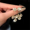 Hoop Earrings Ins Style Retro High Grade Zircon Flower Femininity Luxury Exquisite Tassel 925 Silver Needle Net Red