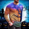 Camisetas masculinas de espessura para homens Halloween 3D Casual Halloween Manga longa Tops redonda Blusa de camiseta do pescoço