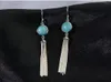 Dangle Earrings 925 Sterling Silver Natual Blue Amazonite Fringed Vintage Statement Tassel Ethnic Long Style