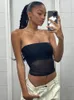 Kvinnors tankar Camis Mesh Corset Black Crop Top Women Patchwork Tube Top Sexig ärmlös från axel Cami Summer Streetwear Slim Strapless Tank Tops 230306