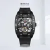 Wristwatches OBLVLO Original Men Automatic Mechanical Watch Sport Skeleton Luminous Wine Barrel Carbon Fiber Case Rubber Strap EM-ST