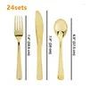 Dinnerware Sets 24 Disposable Party Tableware Set Rose Gold Plastic Cutlery Fork Spoon Knife Anniversary Wedding Birthday Suppliers