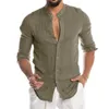 Męskie koszule męskie mody męski swobodny stały kolor koszulki pullover guzika lniana bawełniana wygodna koszula z długim rękawem 230306