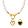 Anhänger Halsketten Elegante Liebe Herz Schloss Mode Design Hand Halten Schmuck Halskette Edelstahl Süßwasser Perlen