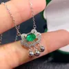 Chains Fashion Cute Lucky Lock Tassel Natural Green Emerald Necklace Gemstone Pendant Woman Girl Wedding Party JewelryChains