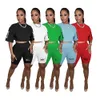 Nya sommarkvinnor G Tryckt spårdräkter Kort byxa Två stycken Outfits Fashion Kort ärm Shorts Set