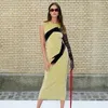 Casual Dresses 2022 Summer New Women's Fashion Dresses Elegant Round Neck Sleeveless Slim Fit Temperament Contrast Color Buttock Bodycon Dress Z0216