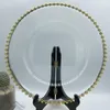 Bols 100 pièces assiette de chargeur transparente avec jante en perles d'or dîner décoratif en plastique acrylique servant mariage décor de fête de noël