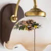 Стеновые лампы ретро китайский стиль сплошной древесной стеклянной лампы корейская сельская французская плиссированная кровати гостиная творческая личность