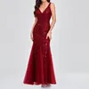 Casual Dresses Womens Fishtail Evening Embroidered Sleeveless V Neck Wedding Bridesmaid Long Plunging Neckline Dress