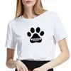 女性のTシャツ子犬プリントTシャツFEMME O-NECK半袖コットンTシャツ女性ブラックホワイトサマールーズトップス