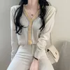 Kvinnors tröjor koreansk version söt mjuk vaxartad tjejstil - matchande färg v -ringning långärmad enkelbröstkardigan