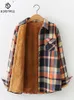 Women's Blouses Shirts Velvet Thick Warm Women's Plaid Shirt Female Long Sleeve Tops M-5XL Winter Fleece Casual Check Blouse Autumn Clothes T77710A 230306