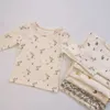 Pajamas Floral Print Baby Pajama مجموعة ملابس الأطفال مجموعة أطفال الأطفال ملابس من النوع الثقيل بدلة الأطفال من القطن قمم سراويل ملابس الطفل مجموعة 230306