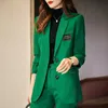 女性のスーツブレザーエレガントなグリーン女性ビジネススーツブレザーコートとパンツキャリアインタビュージョブレディースオフィスワークパンツスーツ230306
