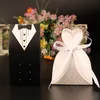 ギフトラップ100pcsブライダルギフトケースバッグGroom Tuxedo Dress Gown Paper Mariage Boda Decoration Bomboniere Ribbon Wedding Cave Candy Boxes 230306