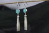 Dangle Earrings 925 Sterling Silver Natual Blue Amazonite Fringed Vintage Statement Tassel Ethnic Long Style