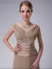 Plus-storlek Champagne Mother of the Bride Dress A-Line Cap ärmar Chiffon Lace Pärled Long Elegant Wedding Groom-klänningar 2023 Ny 0431