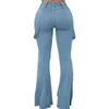 Women's Jean Denim Bib Overalls Autumn Winter Clothes Adults Slim fit Solid Color Flared Suspender Pants 230306