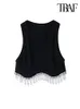 Kvinnors tankar Camis Traf Women mode med strass Tassel Crop Ribbed Knit Tank Tops Vintage O Neck Sleeveless Female Camis Mujer 230306