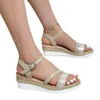 Sandalen 2022 Sommer Frauen Keil Sandalen Plus Größe Ein Wort Schnalle Sandalen Mode Retro Rom Casual Strand Peep Toe Alias de Mujer Z0306