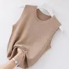 Kvinnors tankar Camis Casual Camisole Women's Summer Inner Ice Silk Bottoming O-Neck Solid Short Knit Sweater Thin Slim Sleeveless Women 230306