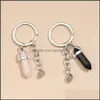 Keychains Lanyards Natural Crystal Rose Quartz Stone Key Ring Love Heart Magnetic Button For Couple Friend Gifts Diy Handmade Jewe Dhla0