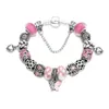 Link armbanden PBR117 Pink lint borstkanker bewustzijn kristalhars legering kralen ketting diy armband met vlinder charme sieraden voor