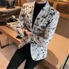 남자 양복 블레이저 마스 쿨 리노 시뮬레이션 피트 빈티지 플로럴 슈트 남자 한국 싱글 가슴 디자이너 캐주얼 재킷 코트 4xl chaqueta hombre